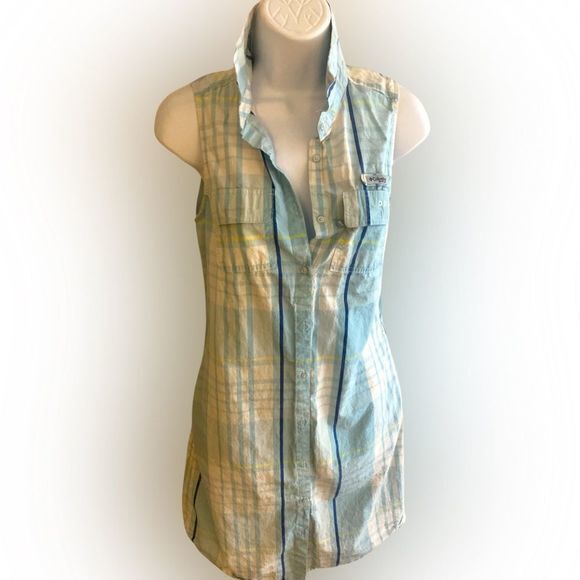 Columbia Super  Bonehead Cotton Dress - XS blue green plaid , cotton - Picture 1 of 5